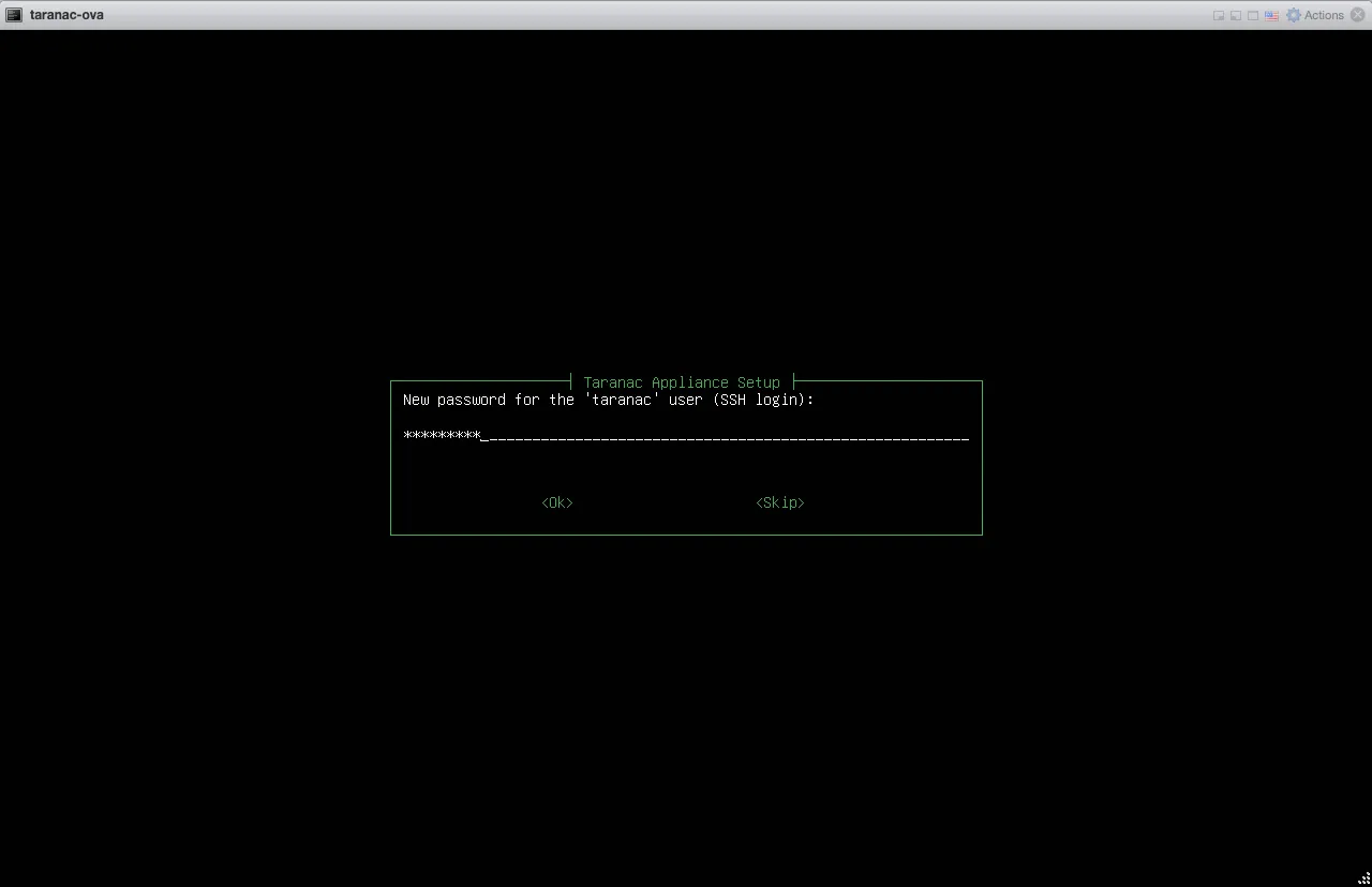 Wizard prompting for a new password for the taranac user