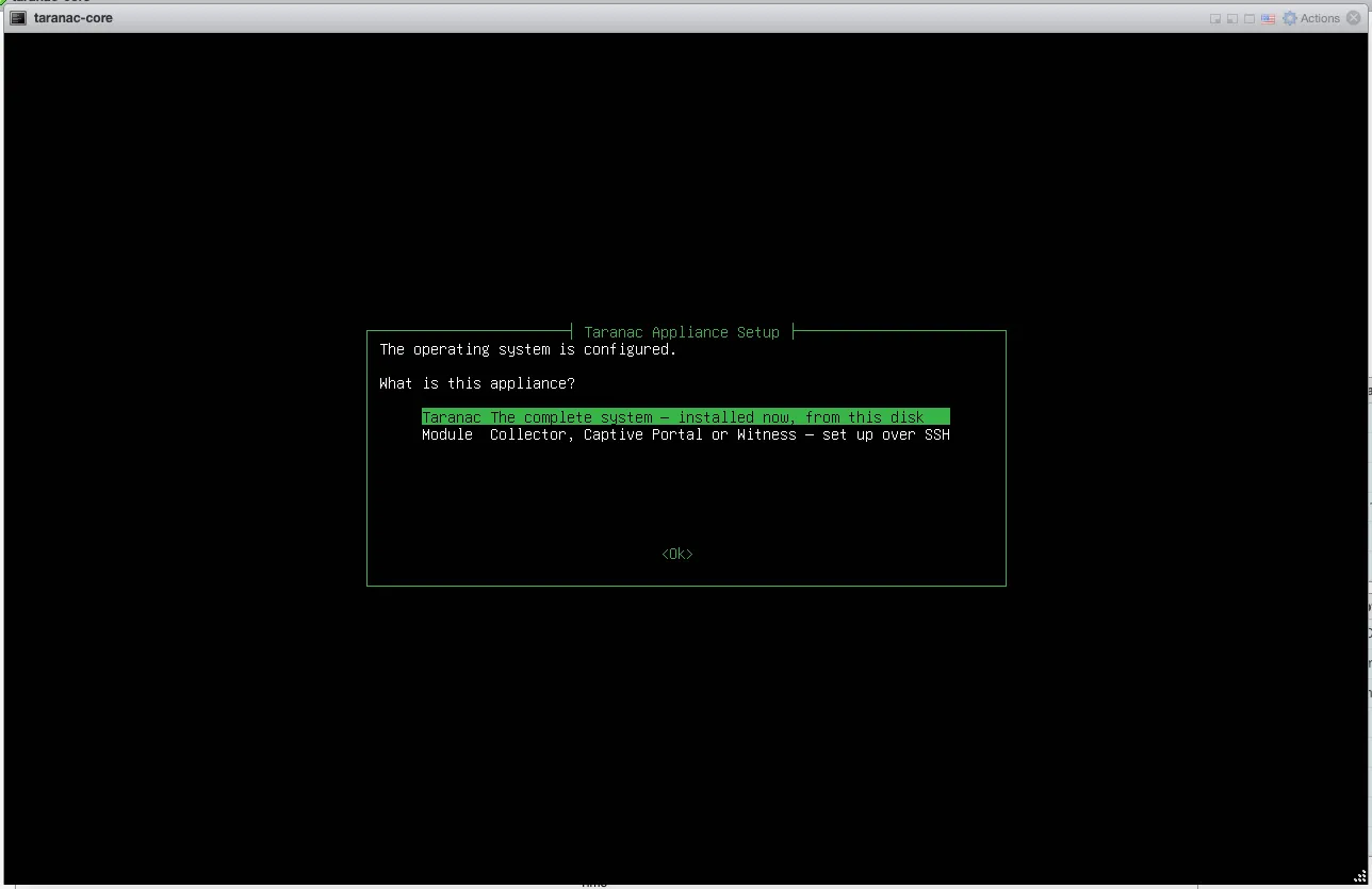 Wizard asking "What is this appliance?" with Taranac and Module